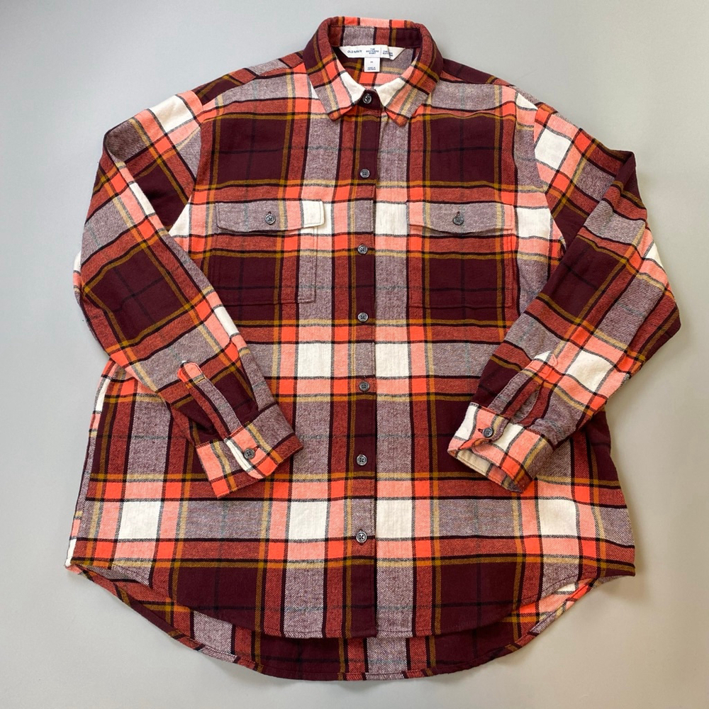 Old Navy Shirt Womens Medium Plaid Flannel Button Up Boyfriend Grunge Utility